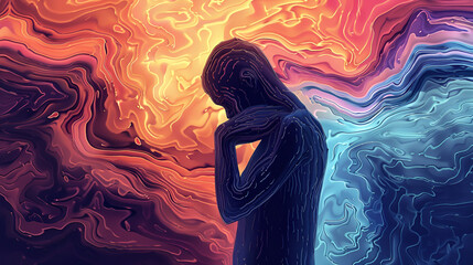 mental illness person hugging themselves digital art illustration, generative Ai - obrazy, fototapety, plakaty