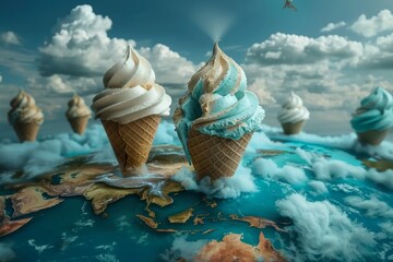 Earth with its continents shaped like ice cream cones
