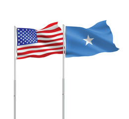 American and Somali flags together.USA,Somalia flags on pole