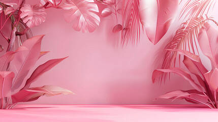  tropical leaves background, tropical leaf in concrete and flat light pink background concept