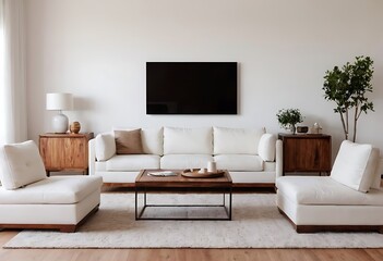 Frame mockup, ISO A paper size. Living room wall poster mockup. Interior mockup with house background. Modern interior design. 3D render