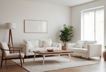 Frame mockup, ISO A paper size. Living room wall poster mockup. Interior mockup with house background. Modern interior design. 3D render