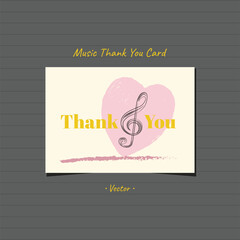Hand drawn music thank you note card gift with love heart shape and music note brushstroke design.