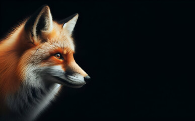 A fox has big bright eyes in the style of photorealistic surrealism dark red and light orange, generative ai