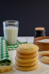 Delicious sugar cookies on wooden table, closeup