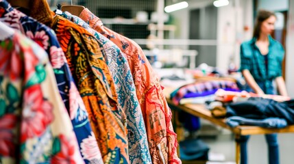 Naklejka premium A workshop on upcycling old clothes into new fashion pieces, promoting creativity and waste reduction.