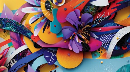 Collage of vibrant shapes, meticulously layered to emphasize depth and visual interaction - obrazy, fototapety, plakaty