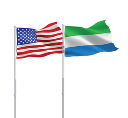 American and Sierra Leonean flags together.USA,Sierra Leone flags on pole