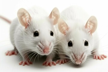 Laboratory rats and mice, white background.