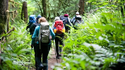 An accessible hiking trail filled with diverse hikers, where every step taken is a testament to resilience and the beauty of nature.