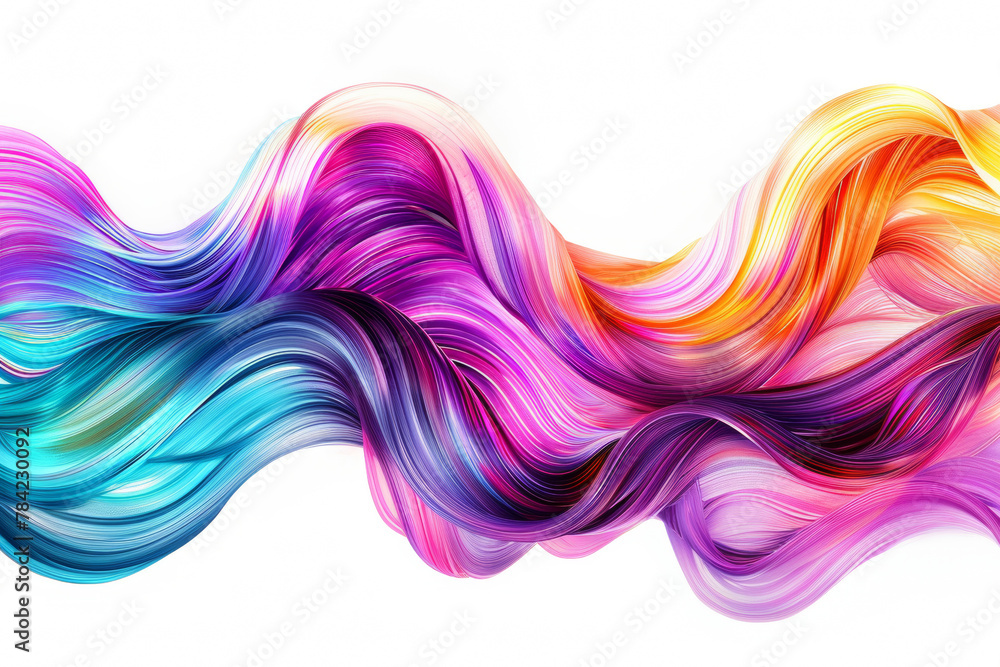 Aufkleber Abstract colorful wavy lines flow on a white background, strands of colored colorful curls of hair flowing