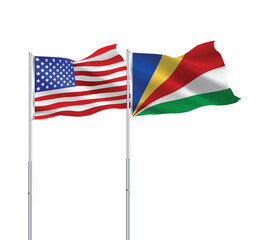 American and Seychelles flags together.USA,Seychelles flags on pole