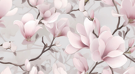 floral pattern of delicate pink magnolia blossoms