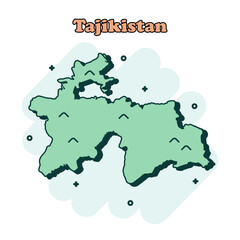 Obraz premium Tajikistan cartoon colored map icon in comic style. Country sign illustration pictogram. Nation geography splash business concept.