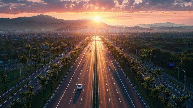 photorealistic highway on town background Generated with Ai tools