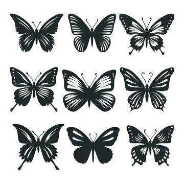 Butterfly silhouettes Bundle collection, Black Butterfly set