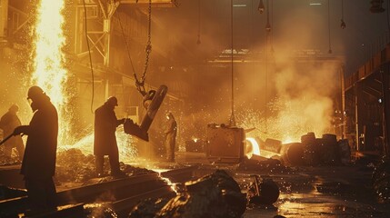 Steelworkers Pouring Molten Metal