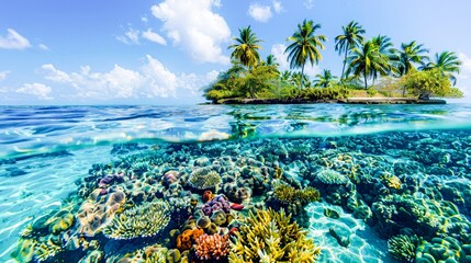 Crystal-clear waters revealing a vibrant coral reef, a hidden underwater world alive with color and mystery.