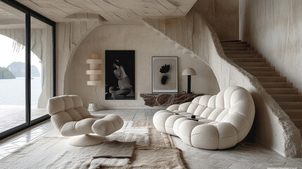 Modernist Home Interior with Modern Furniture extreme closeup. Generative AI