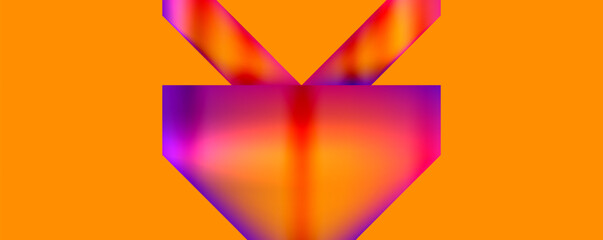 A creative arts piece featuring a purple triangle against an orange background, incorporating tints of magenta and pink for added colorfulness and symmetry - obrazy, fototapety, plakaty