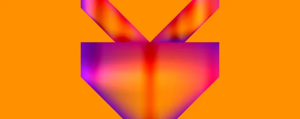 Fotobehang A creative arts piece featuring a purple triangle against an orange background, incorporating tints of magenta and pink for added colorfulness and symmetry © antishock