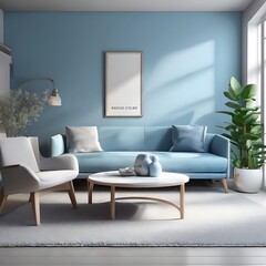 Frame mockup, ISO A paper size. Living room poster mockup. Interior mockup with house white background. Modern interior design. 3D render
