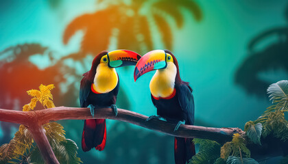 two pelicans sitting on a branch in Mexico - obrazy, fototapety, plakaty