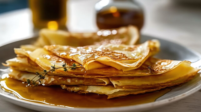 Crepes, thin pancakes with honey AI generated image