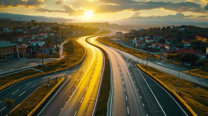 Obraz premium photorealistic highway on town background Generated with Ai tools