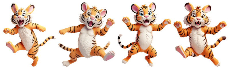 3D jumping and dancing Tiger on Transparent Background