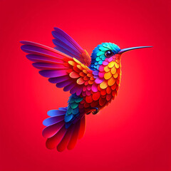 Colorfull hummingbird in red background