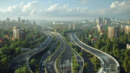 Naklejka na ściany i meble photorealistic highway on town background Generated with Ai tools