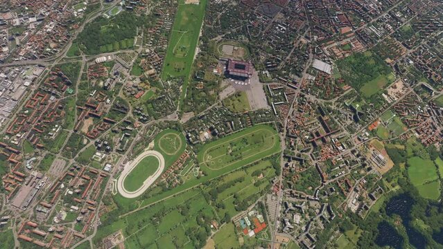 Top aerial view of San Siro Stadium in the Lombardy region of Milan. Italy