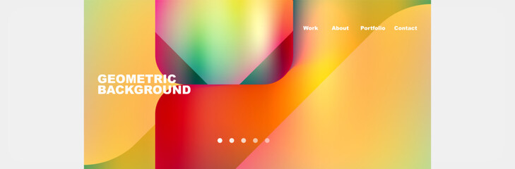 Fototapeta premium A vibrant geometric background featuring a rainbow of colors including magenta, electric blue, and more. The design includes circles, rectangles, and patterns in a colorful and artistic display