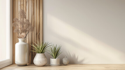 Elegant minimalist interior design with copyspace in earthy tones