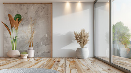 Elegant minimalist interior design with copyspace in earthy tones