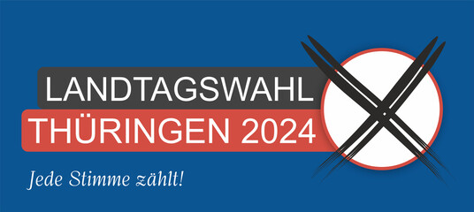 Landtagswahl Thüringen 2024 - Jede Stimme zählt! Blauer Hintergrund, abgerundete Ecken - obrazy, fototapety, plakaty