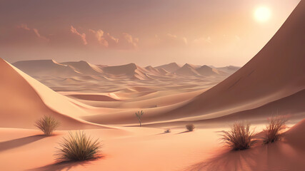 Sunset over the sand dunes, Sahara Desert, Morocco, Africa - obrazy, fototapety, plakaty