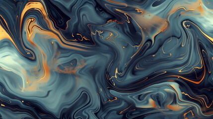 Elegant Golden Swirls on Marbled Black Abstract Background