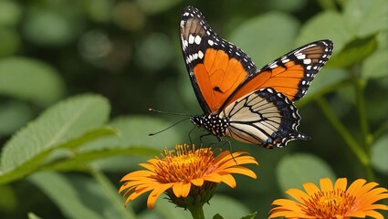 Monarch butterfly -Danaus plexippus- resting on a flowering plant in a butterfly pavilion- Lincoln, Nebraska, United States of Americ