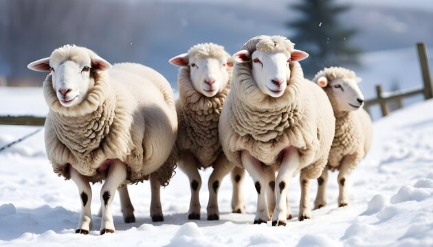 sheep on Ditchling Beacon in the South Downs on a sunny winter's day with snow on the ground