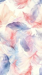 Fototapeta na wymiar A seamless pattern of delicate watercolor feathers