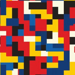 A digital design of a seamless pattern showcasing oversized chunky pixels in vibrant primary colors