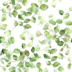 Obraz premium A delicate watercolor pattern of sparse fine-line leaves in soft green