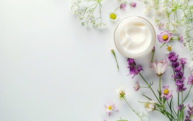 Plants and cosmetics still life,created with Generative AI tecnology.