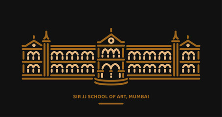 Sir JJ School of Art Mumbai Building vector line illustration. - obrazy, fototapety, plakaty