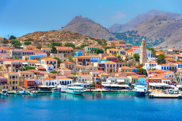 Naklejka premium Chalki island, one of the most charmy Dodecanese islands of Greece, close to Rhodes.