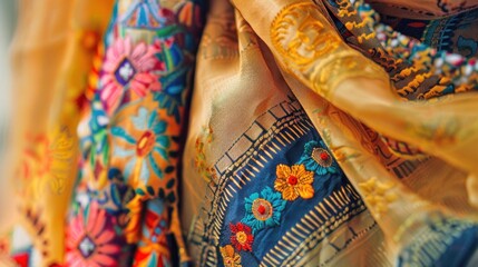 Close up of elegant ethnic fabric.