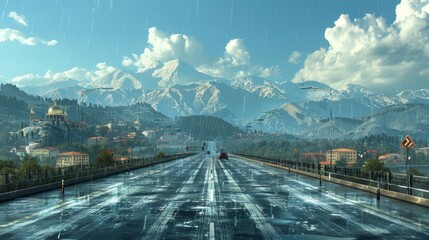 photorealistic highway on town background Generated with Ai tools