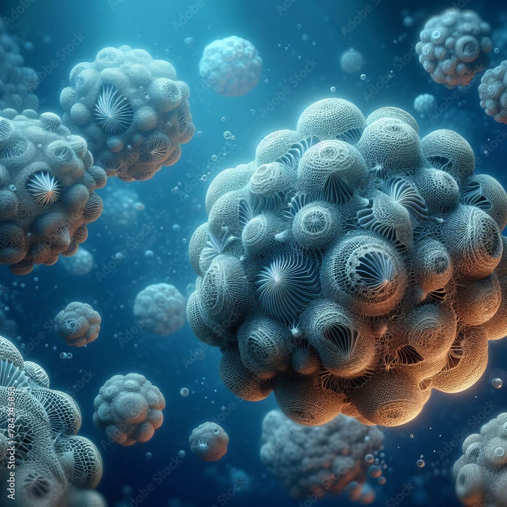 Poster intricate life forms resembling microscopic organisms showcase nature's complexity in this detailed 